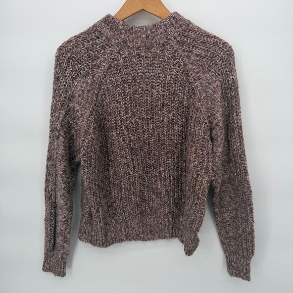 Lucky Brand Purple Marled Cable Knit Raglan Sweater Small Pink Cabin Core - Picture 2 of 8